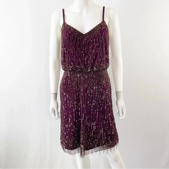 Adrianna Papell Dress Size 4 Midi Beaded Flapper Whimsigoth Dark Fairycore - Picture 2 of 13